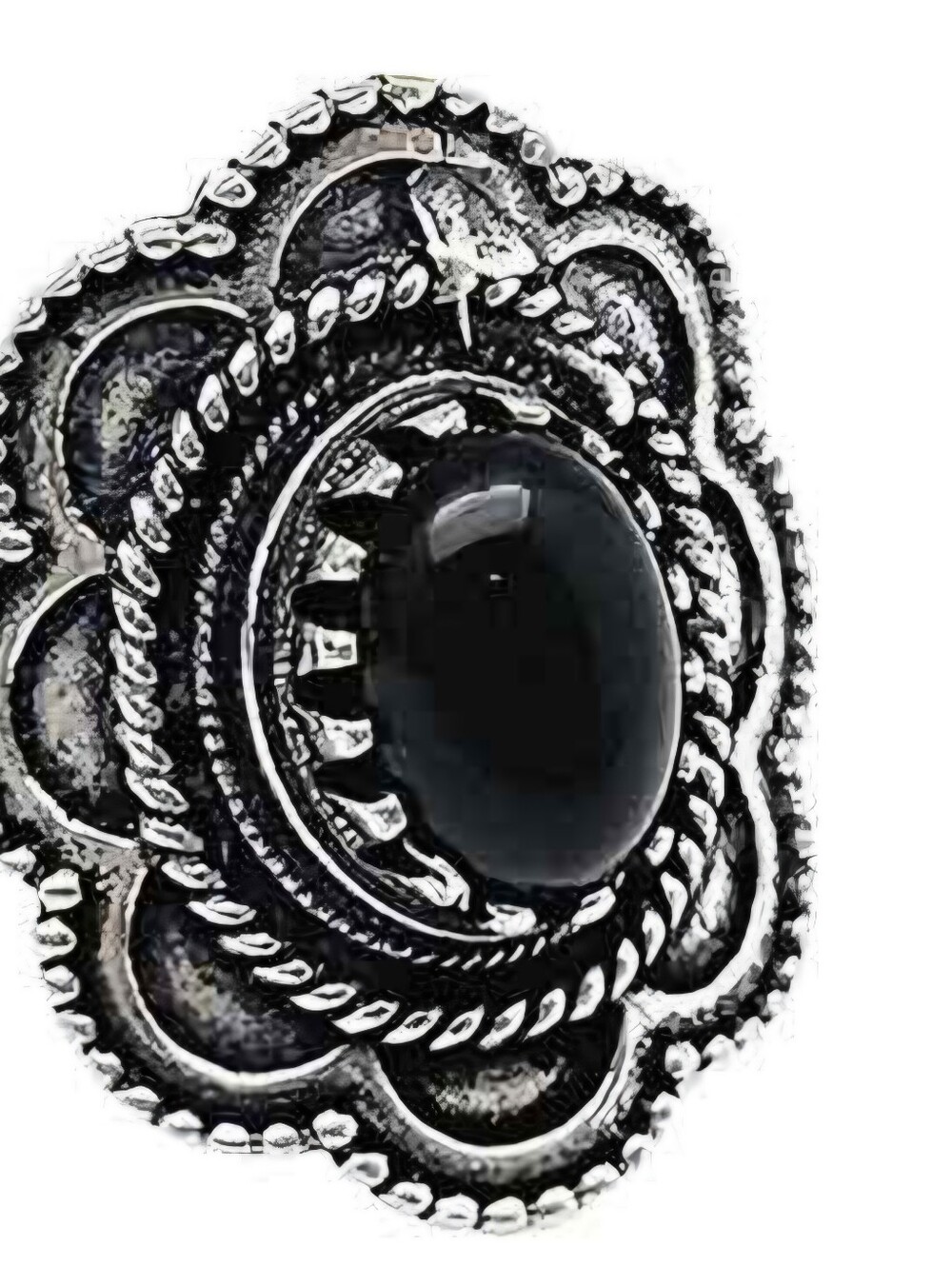 POLISHED BLACK ONYX CABECHON BEZEL SCALLOPED EDGE NEW SIZE 6  QUALITY SILVERRING